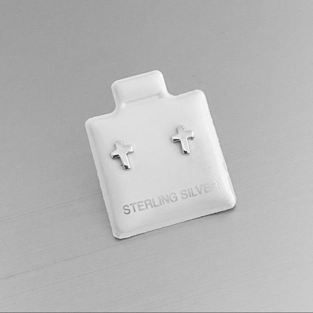 Sterling Silver Tiny Cross Earrings, Stud Earring… - image 6